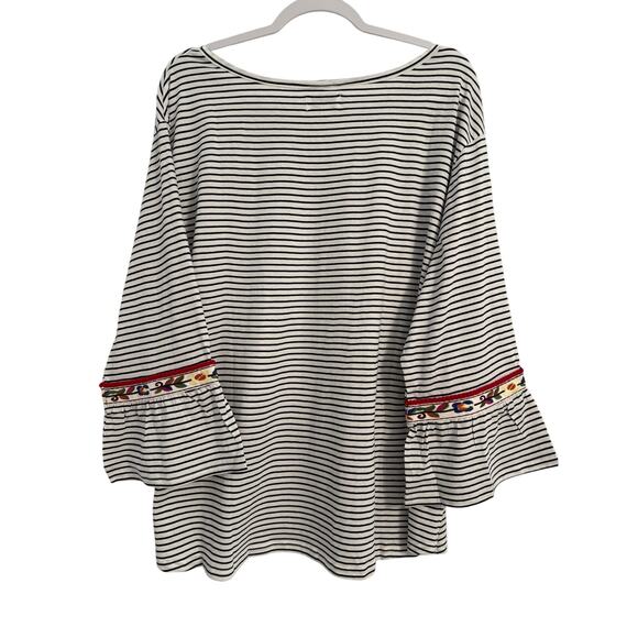 OSO Casuals NWOT Coastal Nautical Stripe Boho Embroidered Floral Bell Sleeve 3X - Picture 2 of 7